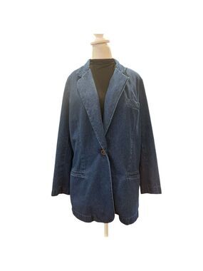 MISTER LEONARD SZ 10 blue denim 100% 1 button 3 pocket long jacket vintage